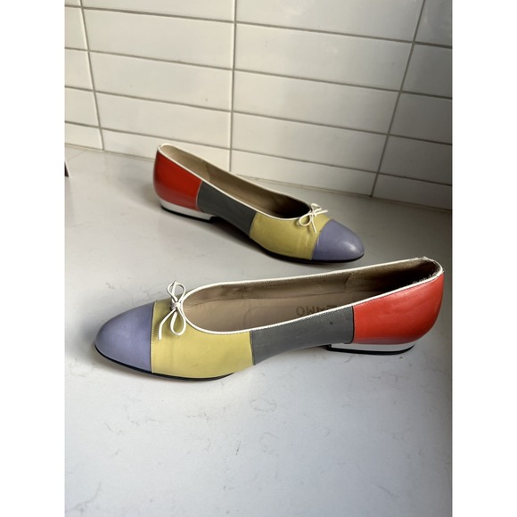 Ferragamo Multicolored Purple Green Gray Red Color Block Bow Ballet Flats WM 7.5 - Picture 10 of 10